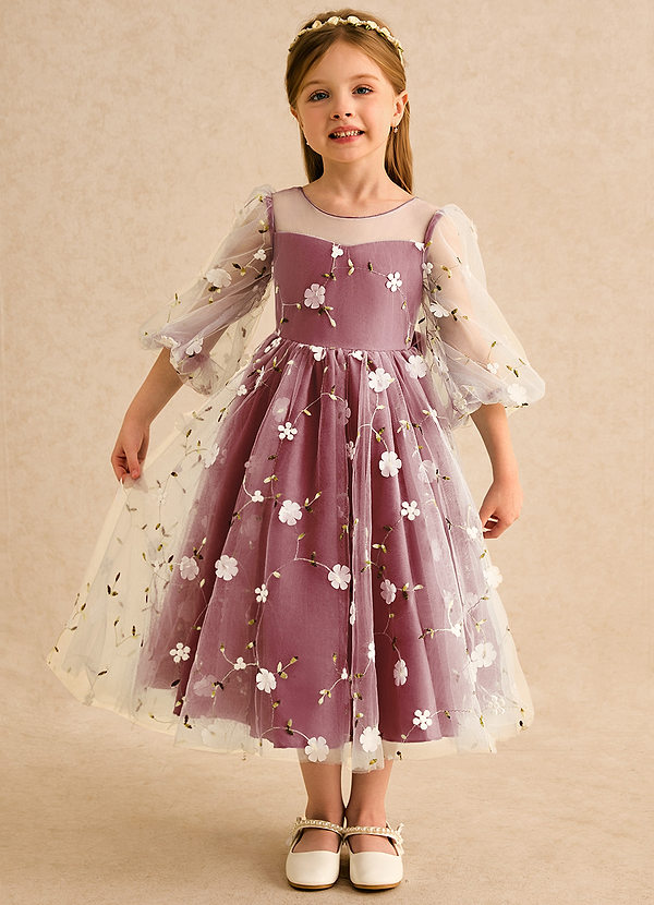 Azazie Elowen Flower Girl Dresses Pomegranate A-Line Sweetheart Neckline Lace Dress image1