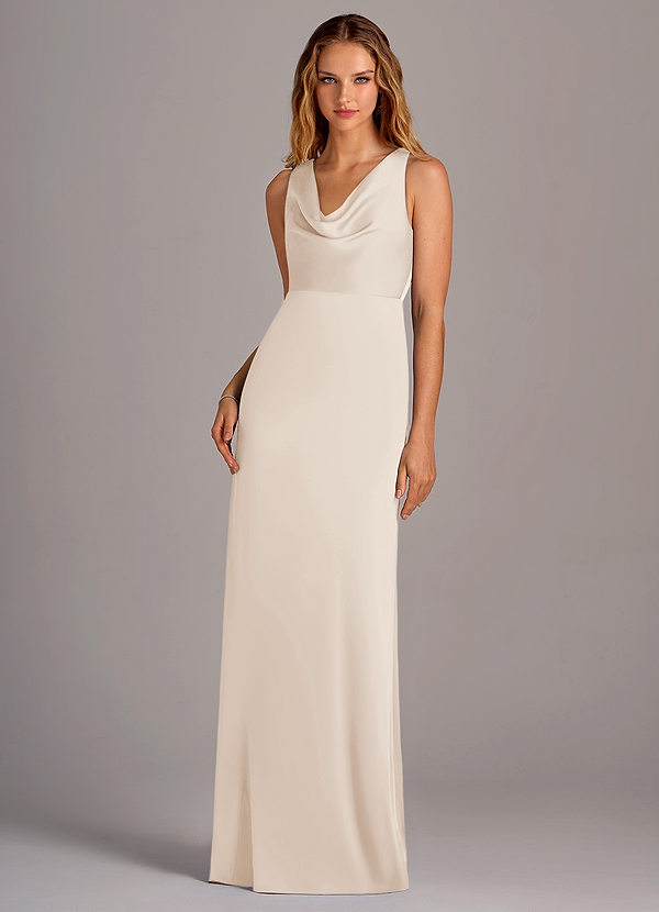 Azazie Wrenlee Bridesmaid Dresses White Alabaster A-Line Stretch Satin Dress image1