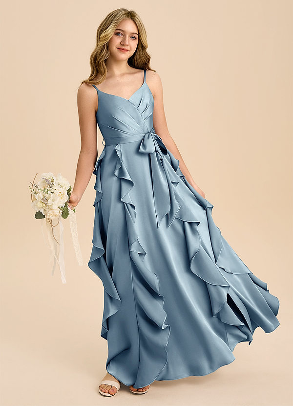 Azazie Peyton Junior Klä av A-Line i Stretch Satin Plisserad image1