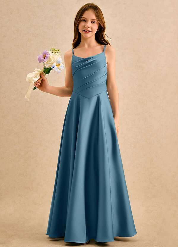 Azazie Coconut Girls Formal Blumenkinder Kleider A-Linie Plissee Stretch-Satin Kleid Bermudablau image1