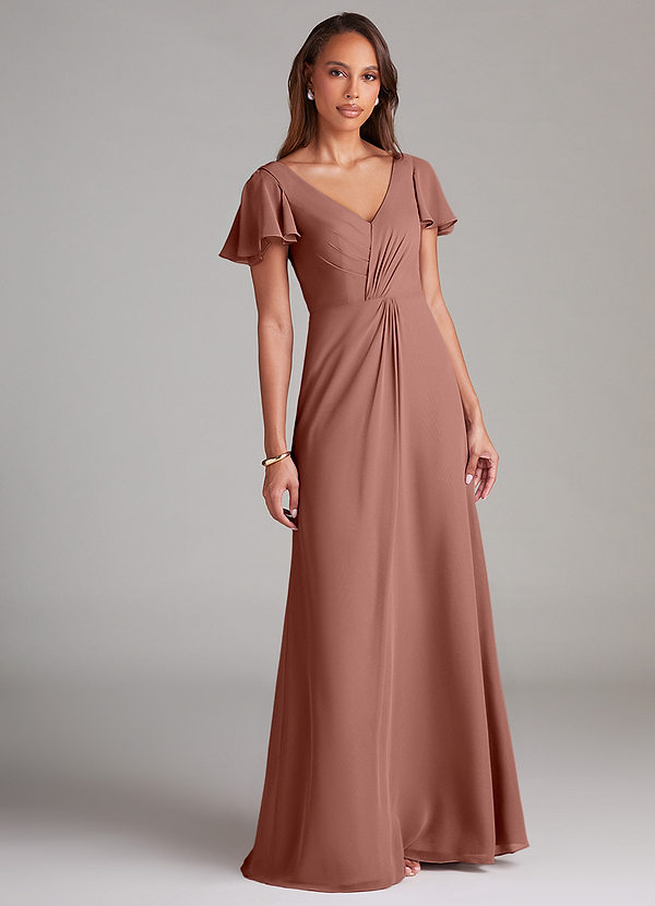 Azazie Soren Bridesmaid Dresses Cedar Rose A-Line Ruched Chiffon Dress image1