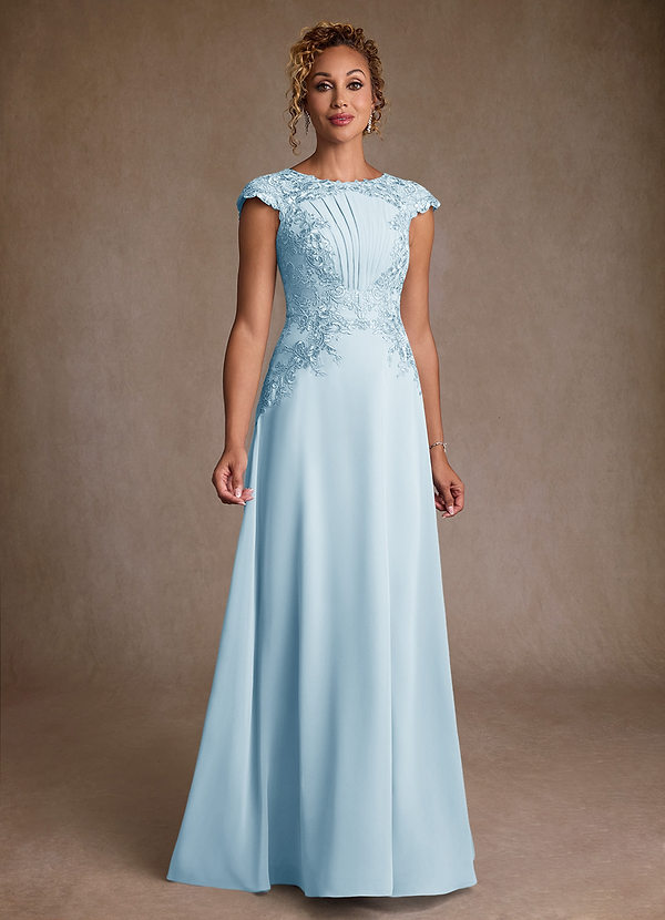 Azazie Christi Vestidos de Madre de la Novia Vestido de Azul Cielo de Gasa de Corte en A con Encaje image1