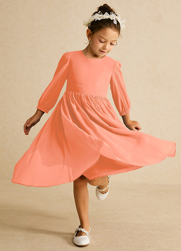 Azazie Lolo Abiti da Ragazza di Fiori Abito A-Line in Chiffon Con Maniche Tramonto image1