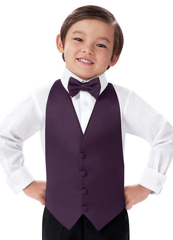 front Boy's Matte Satin Vest & Bow Tie Set