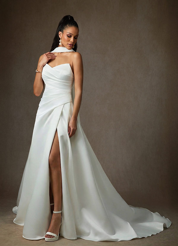 Azazie Adimaris Vestidos de Novia Vestido de Diamante Blanco de Satén de Corte en A image1