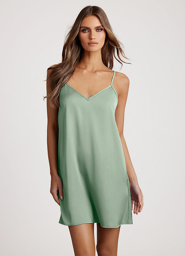 front Agave Matchende farve klassisk satin slipkjole