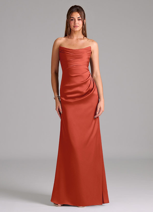 Azazie Lucille Bridesmaid Dresses Rust Mermaid Strapless Stretch Satin Convertible Dress image1
