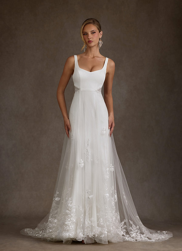 Ebony Vestidos de novia Vestido Diamante Blanco de Satén con cara trasera de crepé de Línea A con Lentejuelas image1