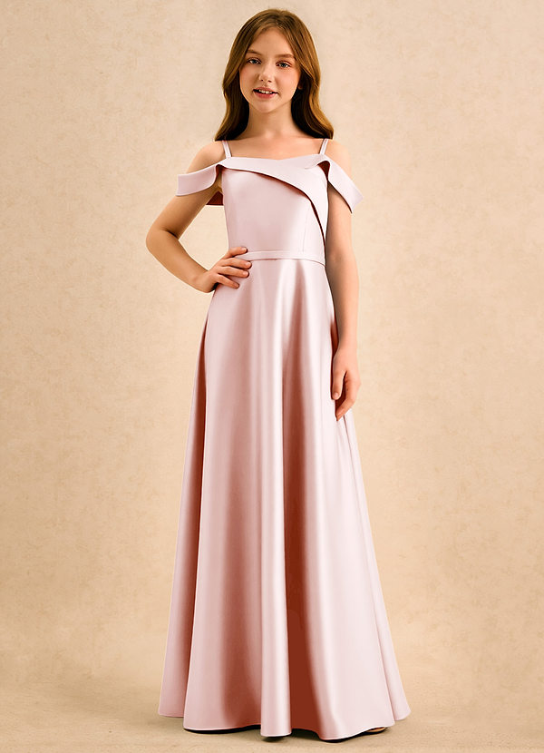 Azazie Jupie Girls Formal Vestidos de Niña de Flores Vestido de Rosa Rubor de Satin Mate de Corte en A con Plisado image1