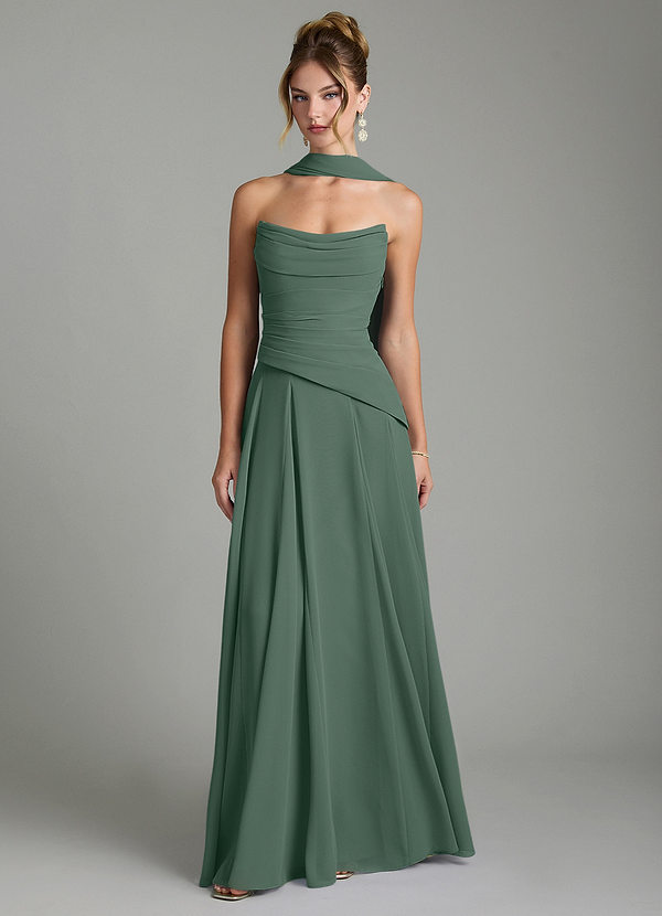Azazie Gabriela Bridesmaid Dresses Eucalyptus A-Line Corset Chiffon Dress image1