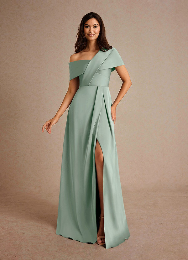 Azazie Milton Vestidos para la madre de la novia Vestido Agave de Satén Elástico de Corte en A con Plisado image1