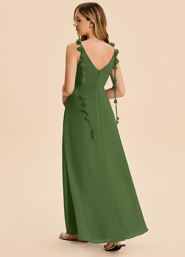 Azazie Gumdrop Junior Olive Empire Pleated Chiffon Dress image1