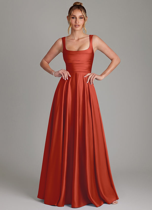 Azaria Bridesmaid Dresses Rust A-Line Corset Stretch Satin Dress image1