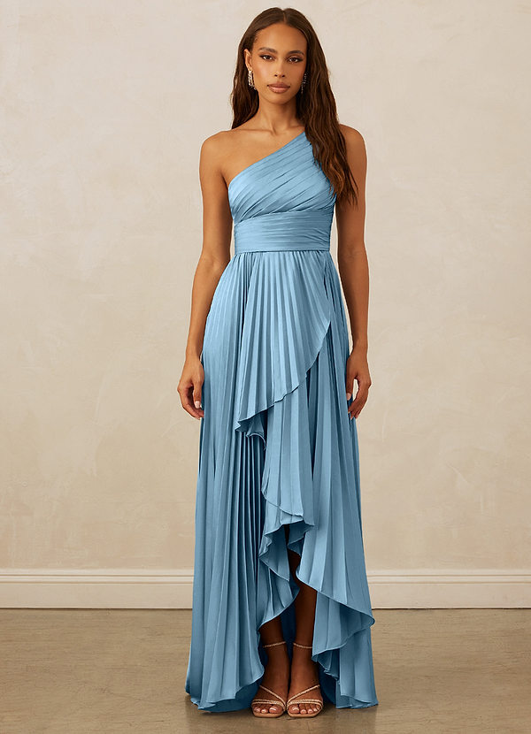 Christian Siriano Bridal for Azazie 1008 Robes Demoiselle d'honneur Robe Trapèze en Satin extensible Ue épaule Acier Bleuté image1