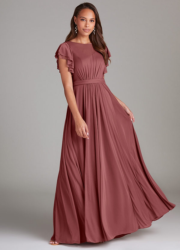 Azazie Daphne Abiti da damigella modesti Abito A-Line Increspato Maglia Floor-Length image1