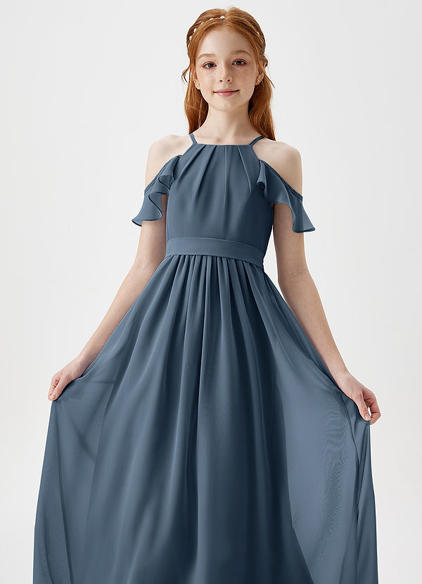 Azazie Chaya Junior Neptune A-Line Off the Shoulder Chiffon Dress image1