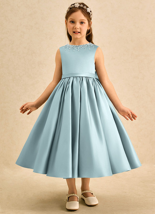 Azazie Doodle Flower Girl Dresses Mist Ball-Gown Bow Matte Satin Dress image1