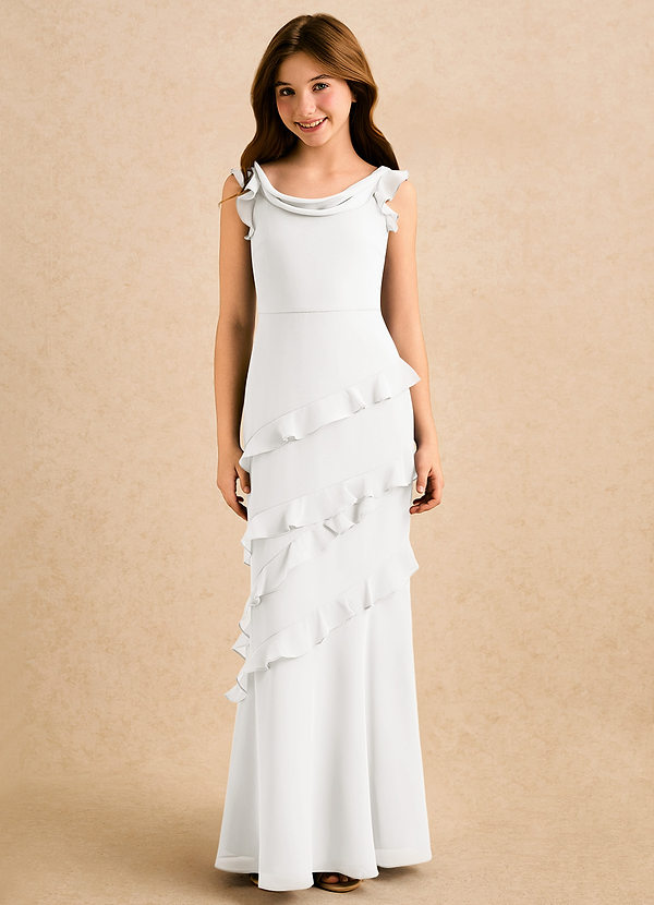 Azazie Aria Girls Formal Klänningar för brudeflicka Klä Sjöjungfru i Chiffong Rynkad image1