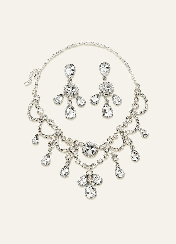 front Crystal Waterfall Drop Necklace and Earrings Set