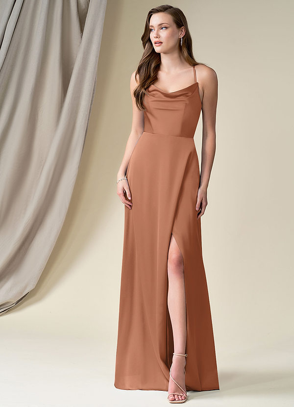 Bronzer Azazie Naomie Stretch Satin Dress Bridesmaid Dresses Azazie