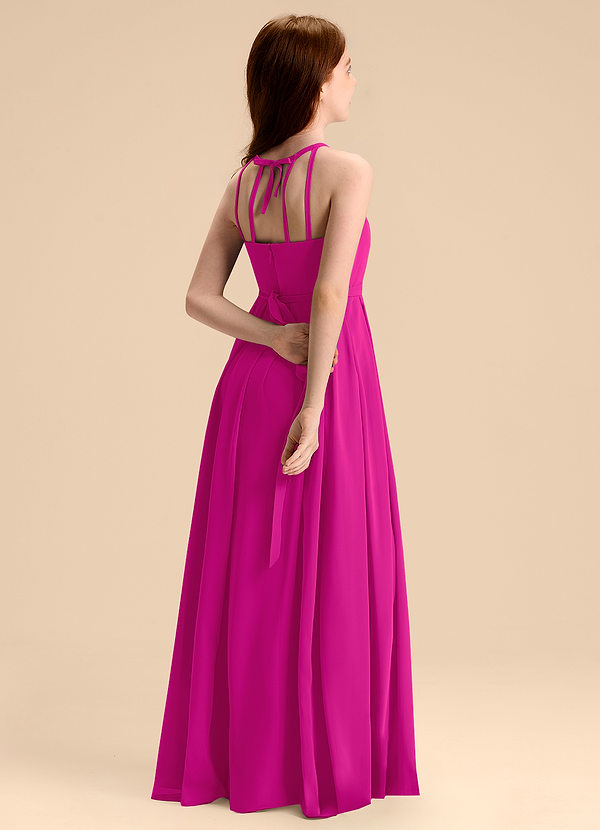 Azazie Arianthe Junior Abito A-Line in Chiffon Plissettato Fucsia image1