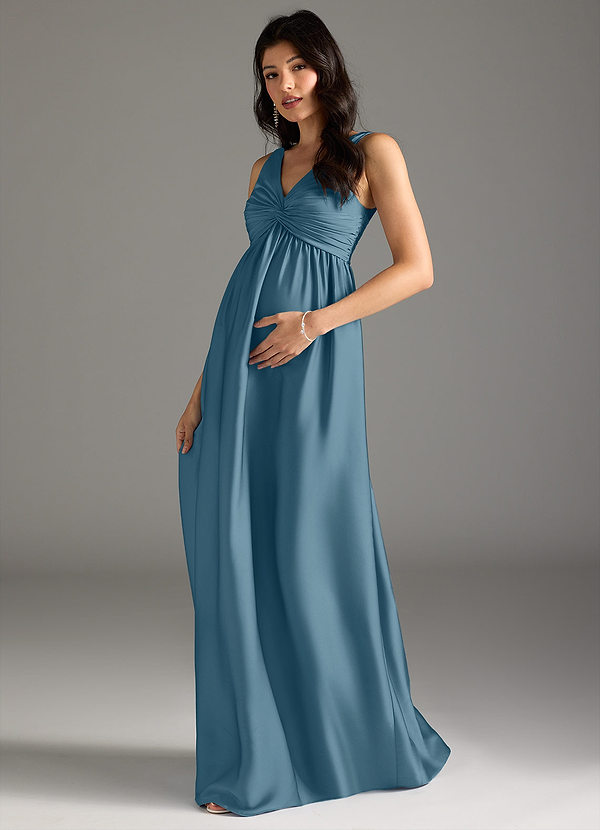Azazie Yetta Vestidos de dama de honor de maternidad Vestido de Corte En A Plisado Hasta el suelo Satén Elástico image1