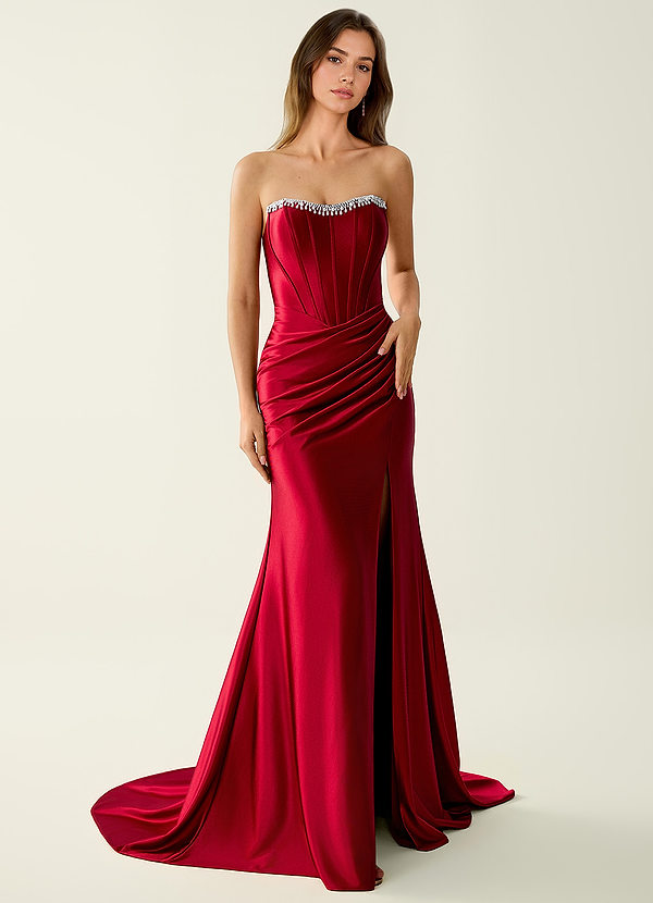 Simago Red Beading Corset Prom Dress image1