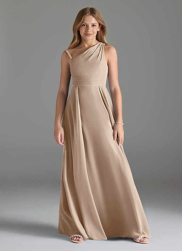 Azazie Dallas Junior Linia A Pofałdowany Szyfon Długość podłogi Młodsza druhna Sukienka image1