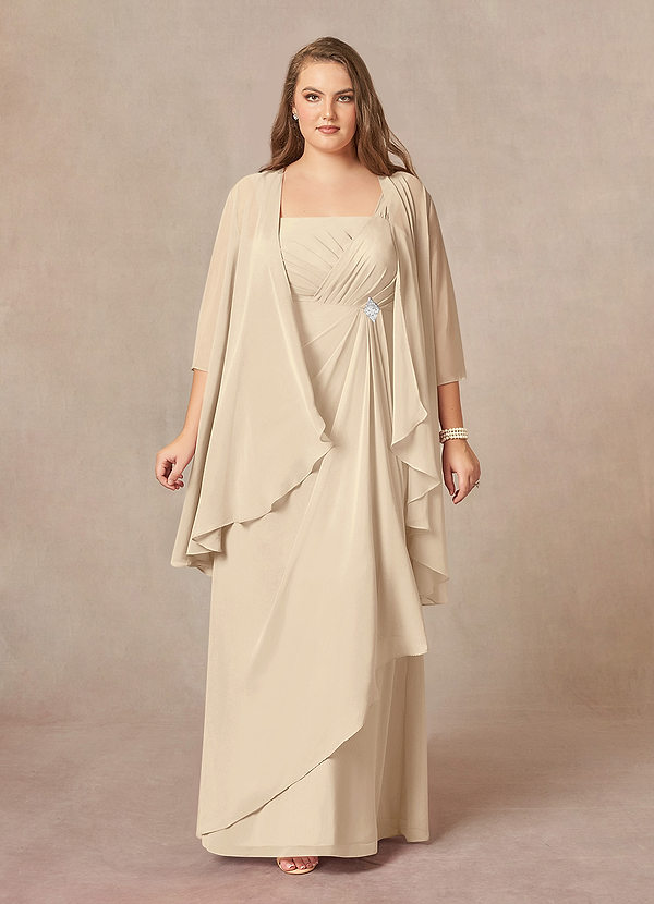 Azazie Weisz Mother of the Bride Dresses Champagne A-Line Square Neckline Pleated Chiffon Dress image1