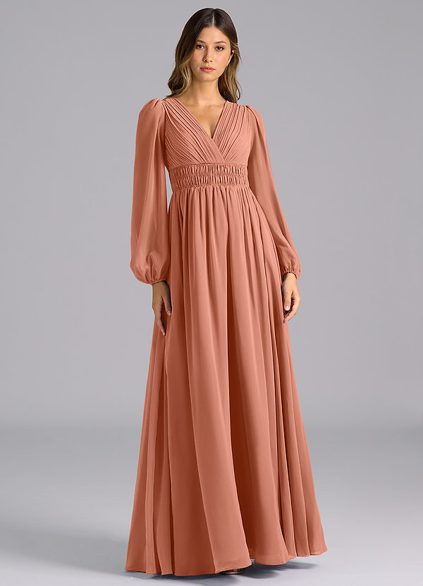 Azazie Palerma Bruidsmeisjes Jurken Jurk van Chiffon met A-Lijn Lange mouw Meer Gesneden image1