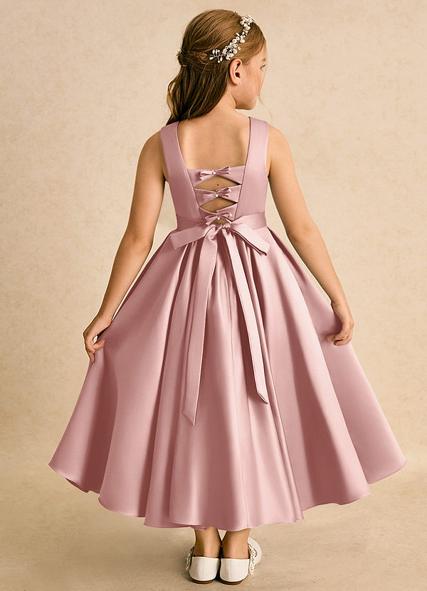 Azazie Junebuj Blumenkinder Kleider Ballkleid Plissee Matte Satin Kleid Roségold image1