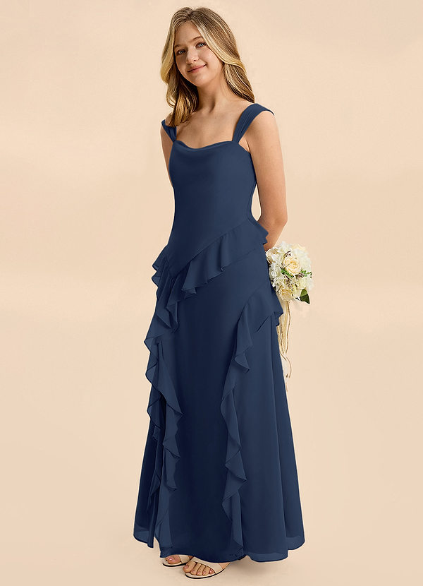 Azazie Sloane Junior Dark Navy A-Line Sweetheart Neckline Chiffon Dress image1