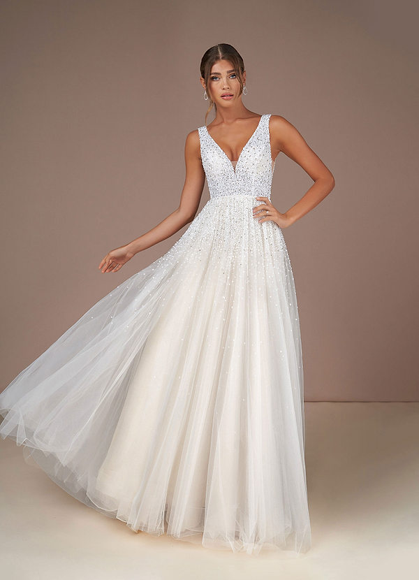Azazie Alessandra Wedding Dresses A-Line Sequins Tulle Sweep Train Dress image1