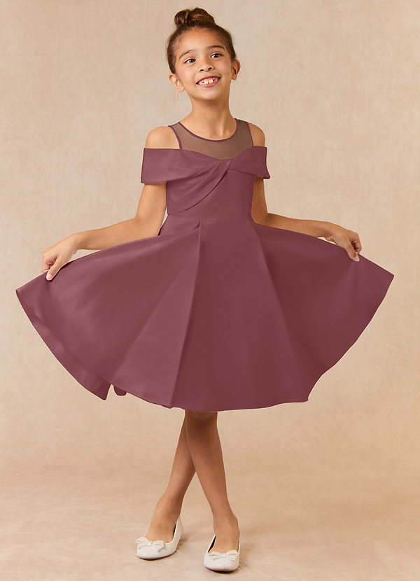 Azazie Shirin Vestidos de Niña de Flores Vestido de Rosa Del Desierto de Satin Mate de Acampanado con Vestidos sin tirantes image1