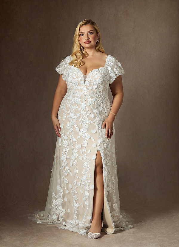 Azazie Vivienne Vestidos de Novia Vestido de Blanco Diamante Champán de Encaje de Corte en A con Cariño image1