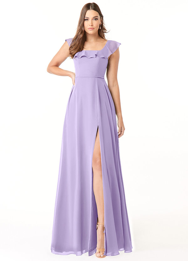 Azazie Jinny Bridesmaid Dresses Lilac A-Line Square Neckline Ruched Chiffon Dress image1