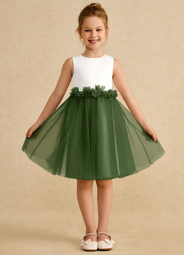 Azazie Louisa Flower Girl Dresses Ivory Olive A-Line Sleeveless Tulle Dress image1