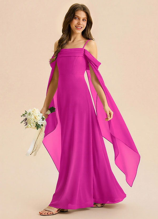Azazie Moana Junior Robe Trapèze en Mousseline de soie Plissé Fuchsia image1