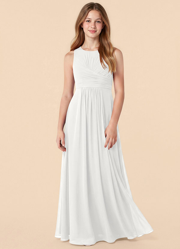Azazie Skyla Junior White A-Line Pleated Chiffon Dress image1