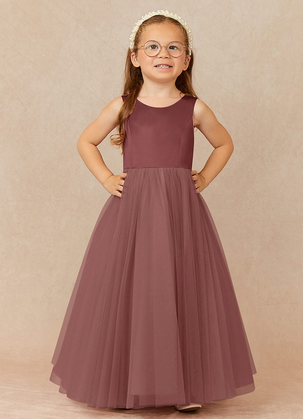 Azazie Muni Flower Girl Dresses Desert Rose A-Line Bow Tulle Dress image1