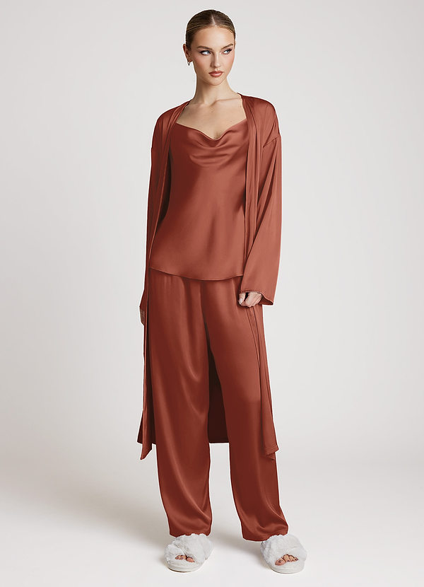 front Auburn Satin Langærmet 3-delt Loungewear-sæt