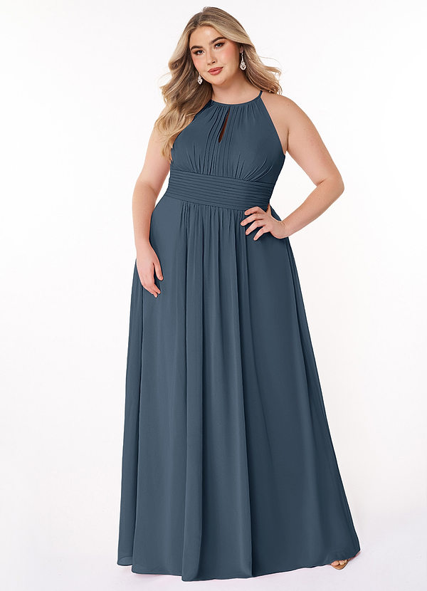 Azazie Bonnie Bridesmaid Dresses Neptune A-Line Keyhole Ruched Chiffon Dress image1
