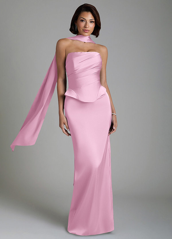 Azazie Harlow Bridesmaid Dresses Candy Pink Sheath Corset Stretch Satin Dress image1