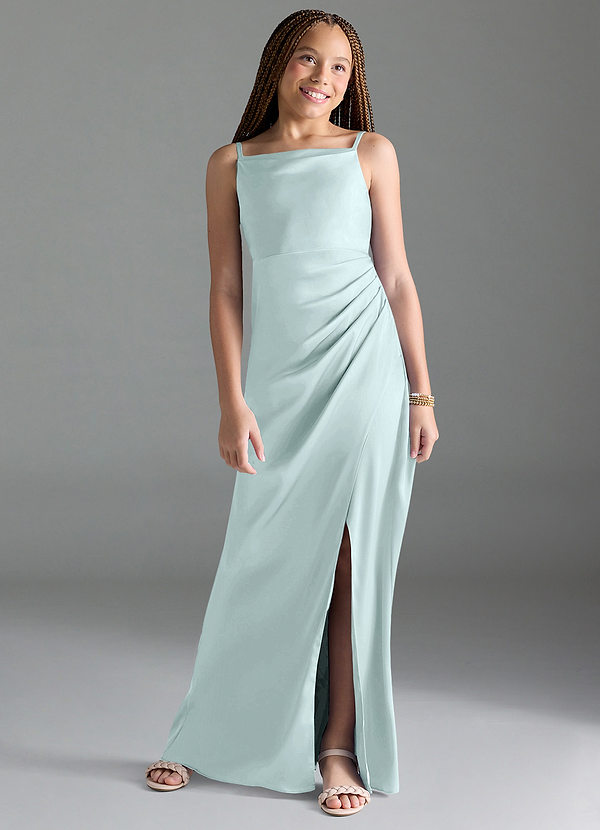 Azazie Leonis Junior A-Linie Plissee Stretch-Satin Kleid Seegrün image1