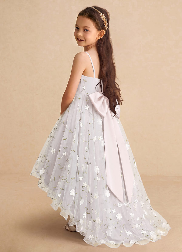 Azazie Celia Flower Girl Dresses Blushing Pink A-Line Spaghetti Strap Tulle Dress image1