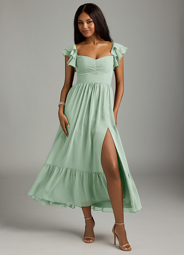 Azazie Anaya Bridesmaid Dresses Agave A-Line Pleated Chiffon Dress image1