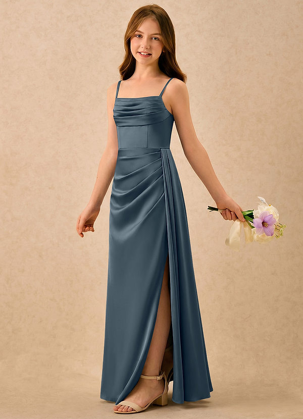Azazie Shyla Girls Formal Bloemenmeisjesjurken Kolom Jurk van Stretch Satijn Geplooide Schemering image1