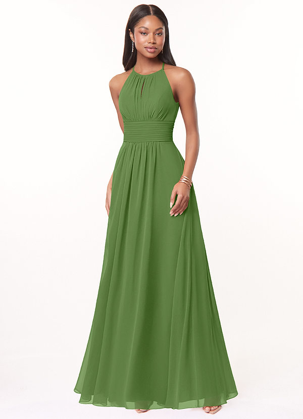 Azazie Bonnie Bridesmaid Dresses Basil A-Line Keyhole Ruched Chiffon Dress image1