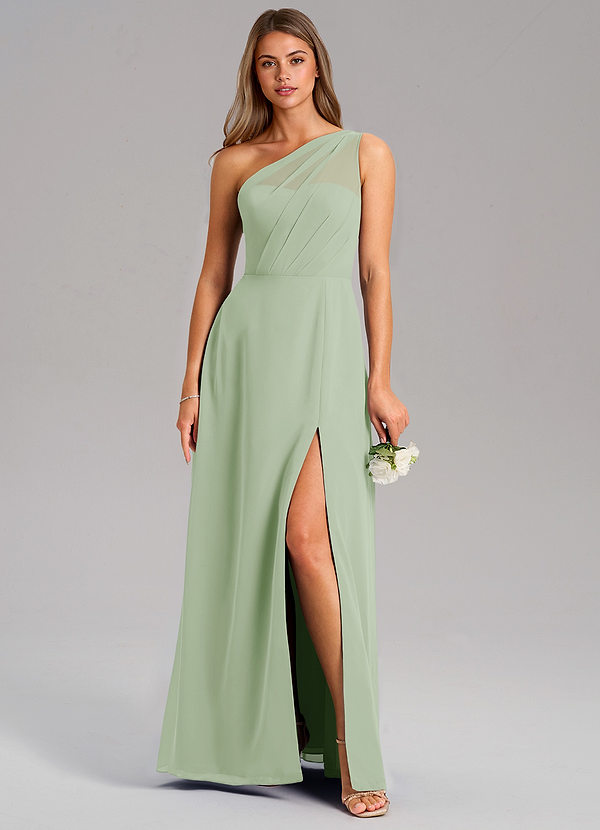 Azazie Phaedra Bridesmaid Dresses Dusty Sage A-Line One Shoulder Chiffon Dress image1