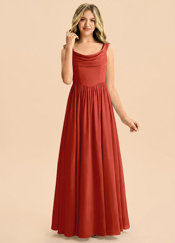 Azazie Novi Junior A-Linie Plissee Stretch-Satin Kleid Rost image1